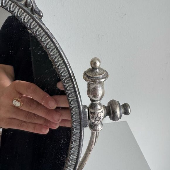 Italian Die Cast Ornate Brass Table Swing Mirror In Silver Finish - Picture 8 of 9